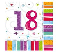 SHATCHI- Servilletas de papel para fiesta de 18 cumpleaños (3 capas, 16 unidades), Multicolor (Gifts 4 All Occasions Ltd AMSCAN-18TH-NAPKINS)