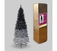 SHATCHI Tasmanian - Lápiz de oropel Brillante Colores Mezclados con Puntas de Lujo para árbol de Navidad Artificial, Ramas con bisagras, Decoraciones para el hogar, 6 pies/7 pies, Negro/Plata, 7 pies