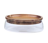 ShawFly Frutero de Vidrio Con Tapa de Bandeja de Madera, Elegante Cesta de Frutas, Doble Bandeja Seca y de Nueces de Melón, Organizador de Caramelos, Centro de Mesa