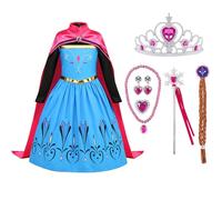 SHAWINKLE Niña Disfraz de Princesa,Vestido Princesa con Corona y Varita Magica,Disfraz Princesa,Disfraz Niña para Boda Fiesta Carnaval (130cm)