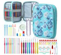SHAXANO Kit de agujas de ganchillo con estuche, juego de 86 ganchos de ganchillo con 9 ganchos ergonómicos de goma y 12 ganchos de ganchillo de aluminio, 65 accesorios necesarios para costura, tejer,