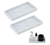 SHBAOCH 2 Bandejas de Baño,Silicona Bandejas Decorativas,Bandeja Baño Blanco, Bandeja Negro Baño Pequeña, 20 x 10 cm para Velas, Jabón, Toalla, Planta, Cocina y baño (mármol Blanco)