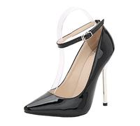 SHbfyFU 12 CM / 4.72IN Mujeres Elegante Temperamento Boda Fiesta Bombas Stiletto Sexy Tacones Altos Puntiagudos Slip On Stiletto Zapatos de Corte Señoras Sexy Pole Dancer,Negro,38 EU
