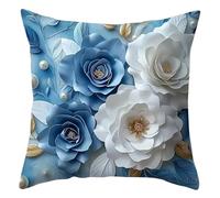 SHBHWS Blue and White Floral Jewelry - Style PillowcasesBedroom Living Room Sofa Home Decor Polyester Cushion Cover with Zipper para Sofá de Sala(Color-02,50x50cm)