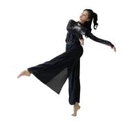 SHBHWS Modern Dance Classical Black Tie-dye Top Performance Practice Costume Yoga Flowing Chiffon Wide Leg Pants Para Ensayos de Danza(Pants,L)