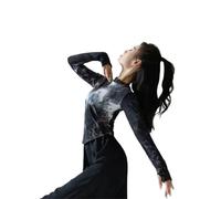 SHBHWS Modern Dance Classical Black Tie-dye Top Performance Practice Costume Yoga Flowing Chiffon Wide Leg Pants Para Ensayos de Danza(Top,L)
