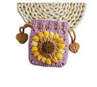 SHBHWS Monedero de ganchillo con diseño de girasol, minibolso de punto con cordón for mujer, llavero adecuado(Purple)
