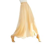 SHBHWS Pantalón Culotte de Baile 2 Capas for Mujer, Falda Elegante satén Gasa, Pantalones con rima Corporal para Ensayos de Danza(Yellow,L)