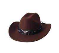 SHBHWS Sombrero de vaquero elegante unisex color sólido con decoración en forma toro Para Halloween y Festivales(47)
