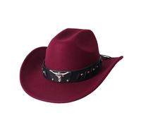 SHBHWS Sombrero de vaquero elegante unisex color sólido con decoración en forma toro Para Halloween y Festivales(41)