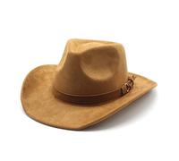 SHBHWS Sombreros de vaquero Four Seasons for mujer y hombre, gorras gamuza, correa retro, ala curva, vaquera Para Halloween y Festivales(Brown)