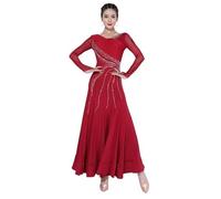 SHBHWS Vestido de competición de salón Moderno for Mujer, Falda con Vuelo Grande, Ropa de vals, Trajes de Baile estándar Nacional para Representaciones Teatrales(Wine,XL)