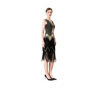 SHBHWS Vestido de Mujer sin Mangas con Escote en V y Doble Capa con borlas, Estilo Vintage con Lentejuelas y Cuentas, Estilo Retro for Fiesta de Baile Latino. para Representaciones Teatrales(Gold,XL)