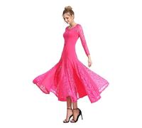 SHBHWS Vestido de vals de Manga Larga con Encaje, Moderno Vestido de competición de vals, Ropa de Baile de salón for Mujer para Representaciones Teatrales(Red1,XXXL)