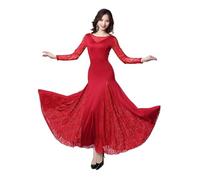 SHBHWS Vestido de vals de salón de Manga Larga for Mujer, Traje de competición de Baile para Representaciones Teatrales(Red,XL)