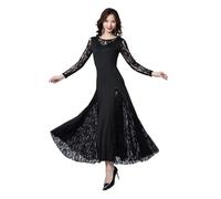 SHBHWS Vestido de vals de salón de Manga Larga for Mujer, Traje de competición de Baile para Representaciones Teatrales(Black,M)