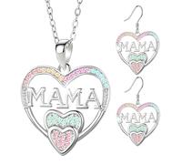 SHBLOMK Juego de regalo de joyería con forma de corazón, juego de joyas brillantes, joyería con colgante de diamantes de imitación de corazón para el día de la madre, Navidad o regalo de cumpleaños