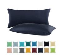 SHC by BaSaTex - Juego de 2 fundas de almohada de punto de jersey de 100 % algodón, 40 x 80 cm, color azul marino oscuro