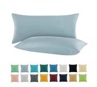 SHC by BaSaTex - Juego de 2 fundas de almohada de punto de jersey de 100 % algodón, funda de almohada de 40 x 80 cm, color azul ahumado y azul claro