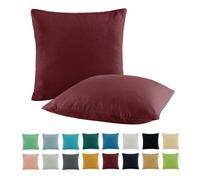 SHC - Juego de 2 fundas de cojín decorativas, 100% algodón, con cremallera, 100 % algodón, Burdeos/rojo vino., 80 x 80 cm