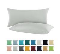 SHC - Juego de 2 fundas de cojín decorativas, 100% algodón, con cremallera, 100 % algodón, Plateado/gris claro., 40 x 80 cm