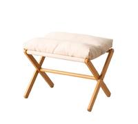 SHCHNA Taburete Bajo Reposapiés Plegable con Estructura De Madera Y Cojines Tela Reposapiés Otomano(Beige)