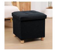SHCHNA Taburete Bajo Reposapiés Plegable con Patas De Madera For Sala Estar Reposapiés Otomano(Black)