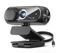 Shcngqio 2K Webcam with Microphone, Noise Cancellation, Privacy Cover, Wide-Angle Lens, Auto Light Correction, Plug & Play USB Webcam for Laptop, Desktop, PC, Mac, Zoom, Skype, Streaming (Black)