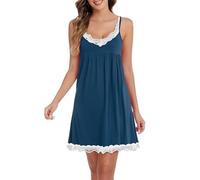 SHCNSJC Camisón para Mujer Algodón Camisones de Verano para Mujeres Encaje Sexy Camisón de Encaje