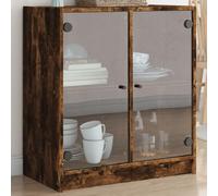 ShCuShan 836424 - Armario auxiliar con puertas de cristal (roble ahumado, 68 x 37 x 75,5 cm)