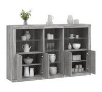 ShCuShan - Aparador moderno con luces LED y estantes de cristal, mueble multifunción de madera con acabado brillante, aparador con luces LED, 162 x 37 x 100 cm, color gris