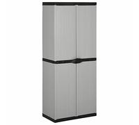 ShCuShan Armario de jardín con 3 estantes gris y negro 68 x 40 x 168 cm, armario de resina con dos puertas, para interior y exterior