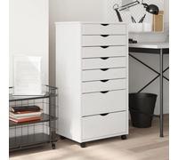 ShCuShan Armario giratorio con cajones Moss blanco madera maciza pino, cajonera, mueble de oficina con cerradura superficie texturizada, para formato A4 y carta, estudio