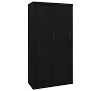 ShCuShan Armario para oficina con puerta corredera de color negro, 90 x 40 x 180 cm, acero, armario cajones, apto para dormitorio, lavandería, trastero, garaje