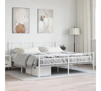 ShCuShan Cabecero y piecero de metal blanco 183 x 213 cm, estructura de cama de matrimonio, cabecero elegante de metal, estilo rústico moderno