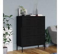 ShCuShan Cajonera negra 80 x 35 x 101,5 cm de acero, cajonera móvil, escritorio, mueble para impresora, decoración moderna para casa u oficina