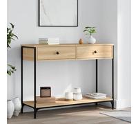 ShCuShan Mesa consola de roble Sonoma de 100 x 34,5 x 75 cm, madera de ingeniería, mesa consola para pasillo, mesa de entrada delgada con cajón y estantes de almacenamiento, mesa de sofá para espacios