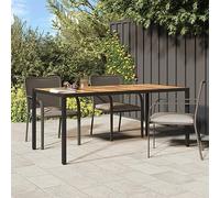 ShCuShan Mesa de jardín de 190 x 90 x 75 cm, polirratán, madera de acacia negra, mesa rectangular con estructura de metal, tapa de efecto madera para jardín