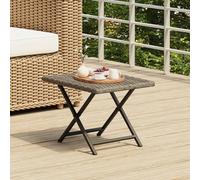 ShCuShan - Mesa rectangular con estructura de metal, bandeja efecto madera para jardín, mesa plegable, color gris, 45 x 35 x 32 cm, poliratán