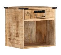 ShCuShan Mesita de noche de 40 x 30 x 37 cm, de madera maciza de mango, mesilla con cajón, asa, compartimento abierto, para dormitorio o salón