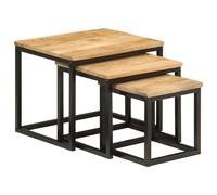 ShCuShan Mesitas empotrables de 3 piezas de madera maciza de mango y hierro, mesa auxiliar para salón, mesita de noche para espacios pequeños con estante inferior, estilo moderno