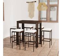 ShCuShan Set de Bar para jardín 7 pzas y Cojines Conjunto Mesa y sillas Cocina mesas Altas y taburetes Juego de Mesa y sillas Comedor ratán sintético marrón 3064783