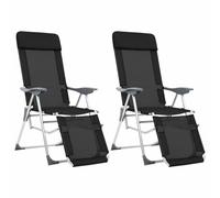 ShCuShan Sillas de camping plegables con reposapiés de 2 piezas, negro textileno, silla de camping portátil ultraligera plegable para exteriores, camping, picnic, pesca, senderismo y mucho más