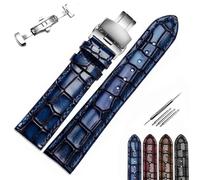 SHDEYAVK Hombre Mujer Correa, Correa de reloj de cuero Correa de reloj for hombre Pulsera con textura Correa de reloj de pulsera 18 mm 20 mm 22 mm Azul con cierre de metal inoxidable Bandas de repuest