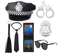 SHDIEHJFMLDH 7 Piezas Accesorios para Disfraces de Policía,Accesorios para Disfraces de Mujer Policía,Gorro de Policía,Esposas,Gafas de Sol,Insignia de Corbata,para Cosplay, Traje de policía