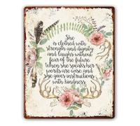 She Clothed In Strength Metal Plaque Proverbs 31 25 Decor 12x8 Inch
