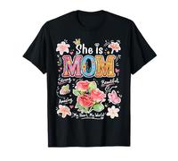 She Is Mom Floral Cute Mama - Gráfico de Flores para el día de Camiseta