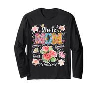 She Is Mom Floral Cute Mama - Gráfico de Flores para el día de Manga Larga
