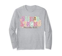She Is Strong Proverbs 31:22 Gráfico Floral Manga Larga