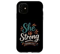 She Is Strong Proverbs 31 25 - Verso bíblico Vintage Cristiano Carcasa para iPhone 11